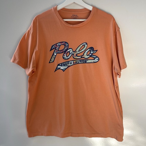 Polo Ralph Lauren Men's Shirt Large Orange Hawaiian Script Logo Short Sleeve Tee - Picture 3 of 11